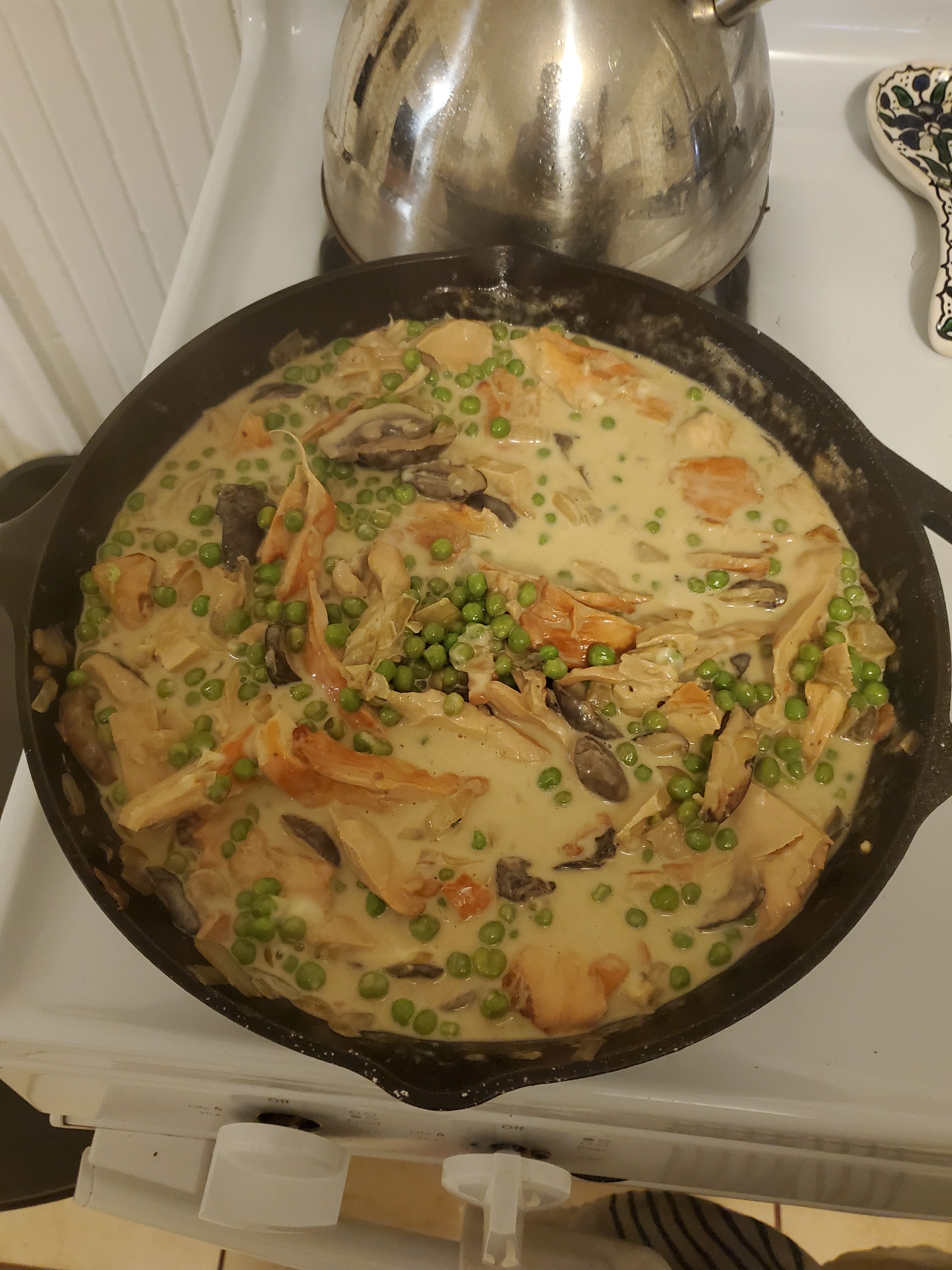 Cooking chicken of the woods in cast iron skillet